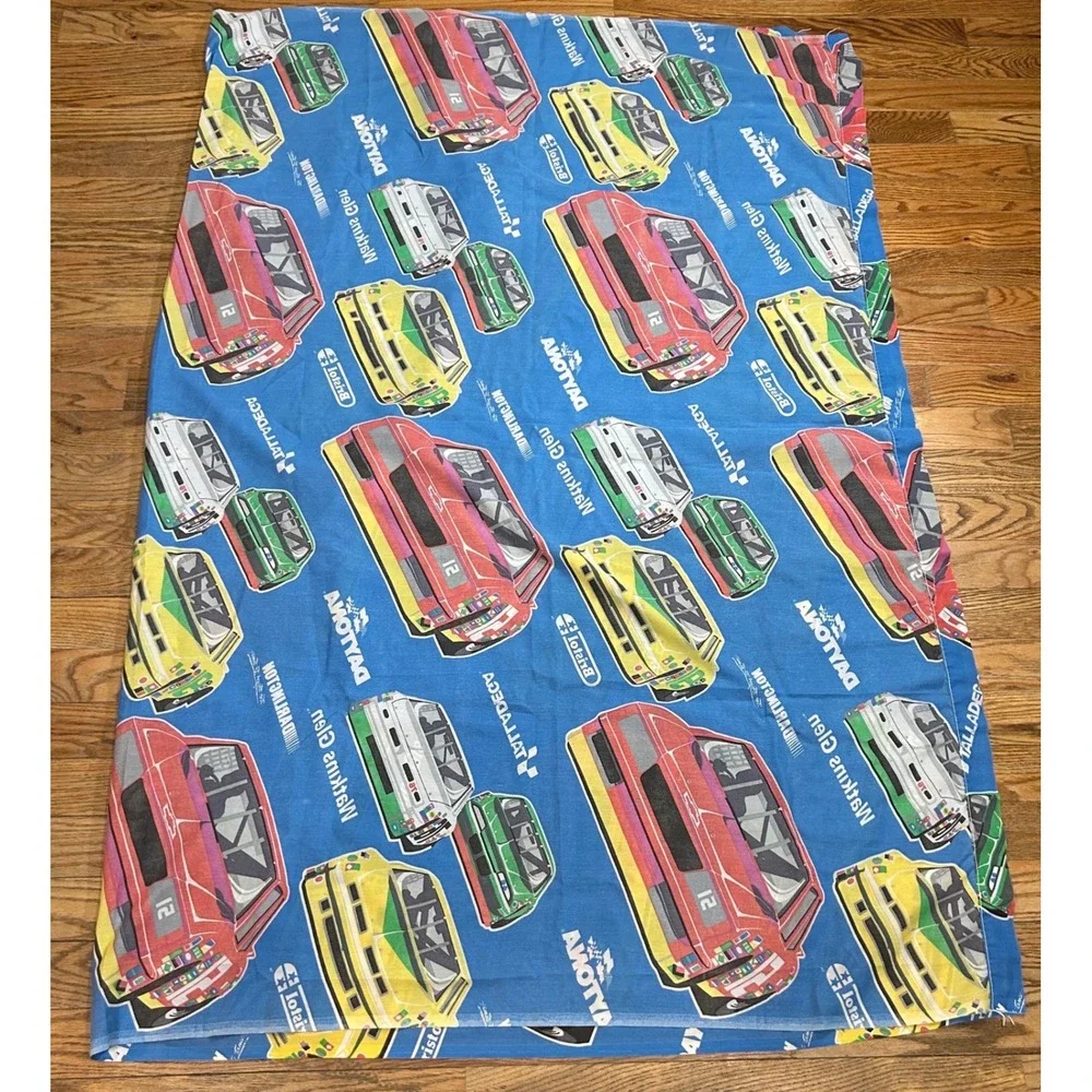 Vintage NASCAR Racing Twin Flat Sheet‎ Blue Daytona Talladega USA 80s 90s